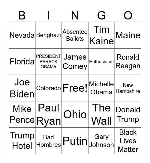 Presidential Bingo Card