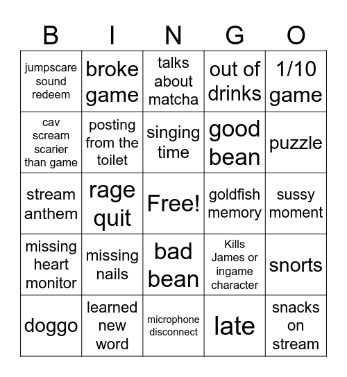 Cav is scared bingo Card