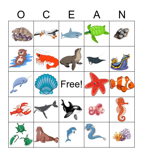 Ocean Animals Bingo Card