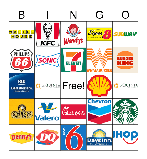 Road Trip Stops! Bingo Card