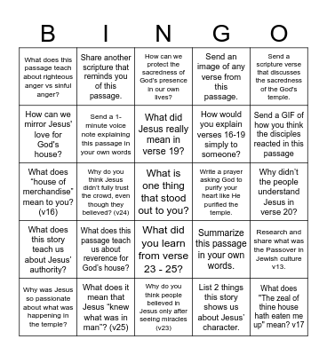 Bible Study Bingo John Ch2:13 - 25 Bingo Card