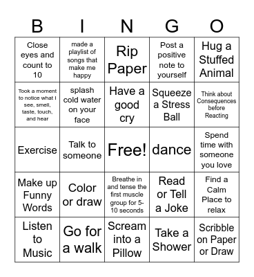 Coping Skills BINGO Card
