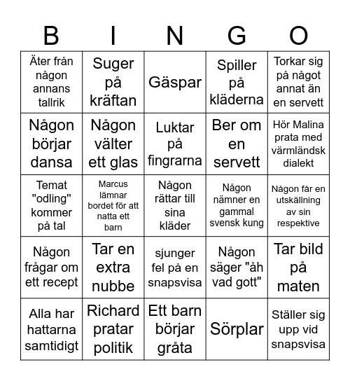 Majgårdsvägens kräftskiveBINGO Card