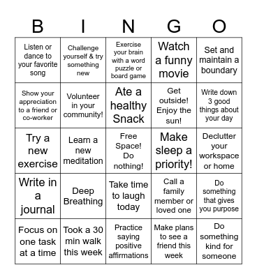 Mental Health Bingo - Office Edition Bingo Card
