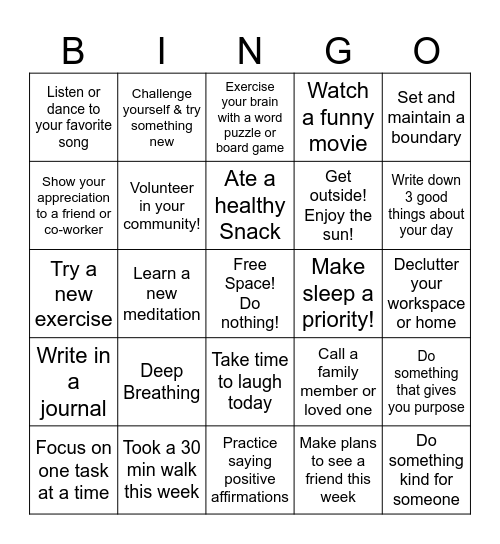 Mental Health Bingo - Office Edition Bingo Card