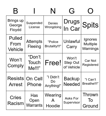 Black Thug Bingo Card