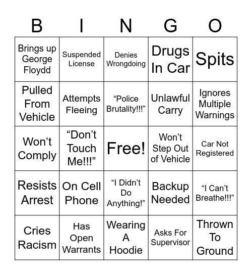 Black Thug Bingo Card