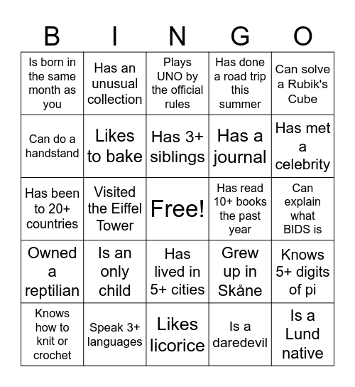 BIDS Bingo Card