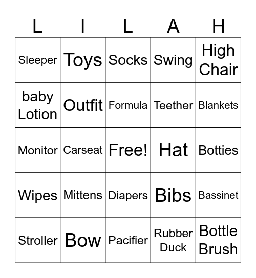 Baby Bingo Card