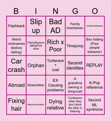K-Drama Bingo Card