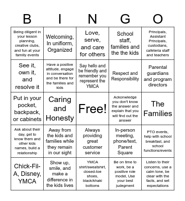 CUSTOMER SERVICE Bingo Card