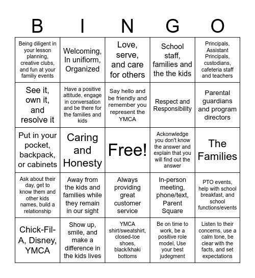 CUSTOMER SERVICE Bingo Card