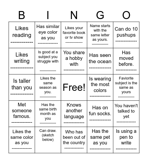 Meet Your Class Bingo :       Find a classmate who... Bingo Card