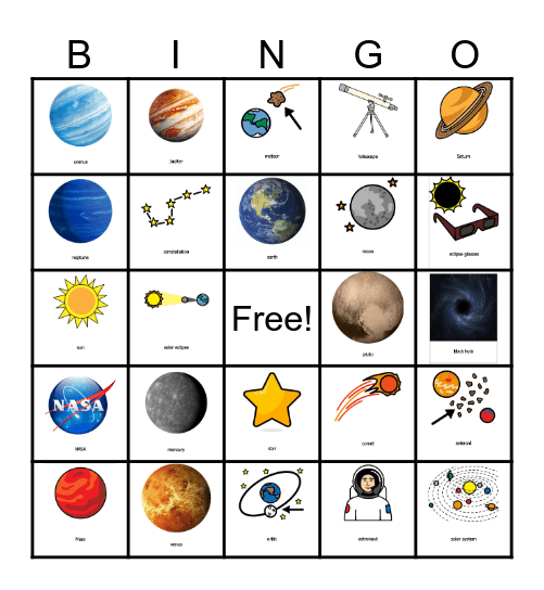 Solar Eclipse / Solar System Bingo Card