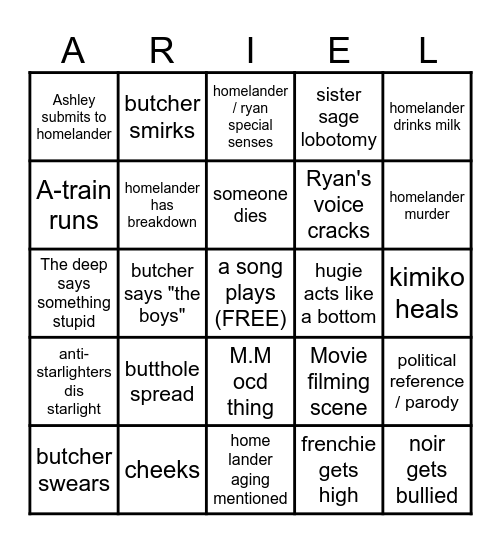 The Boys s4 Bingo Card