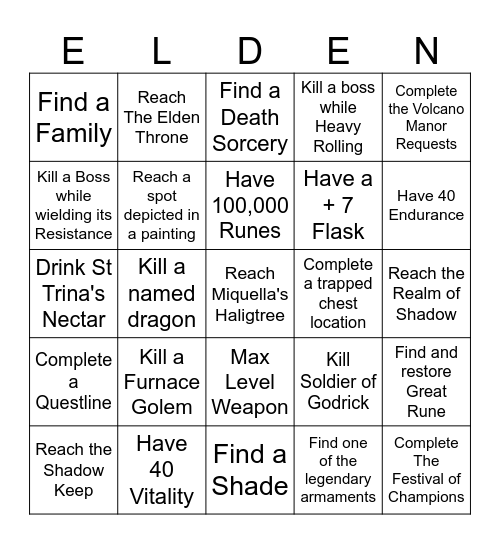 Elden Ring Bingo Card