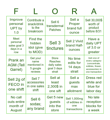 Flora Farms Sales Bingo Card