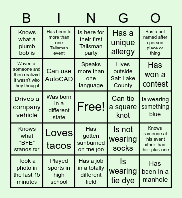 Talisman Summer Bingo Card