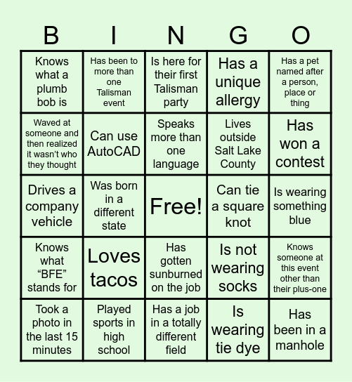 Talisman Summer Bingo Card