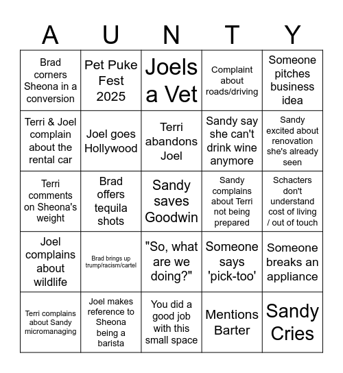 Aunty Summit 2025 Bingo Card