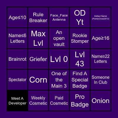 Orion Drift Bingo Card