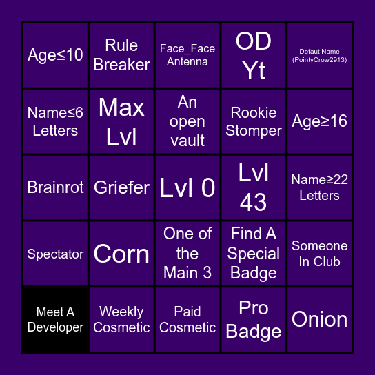 Orion Drift Bingo Card