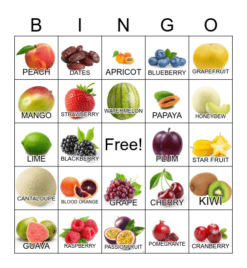 F R U I T S Bingo Card