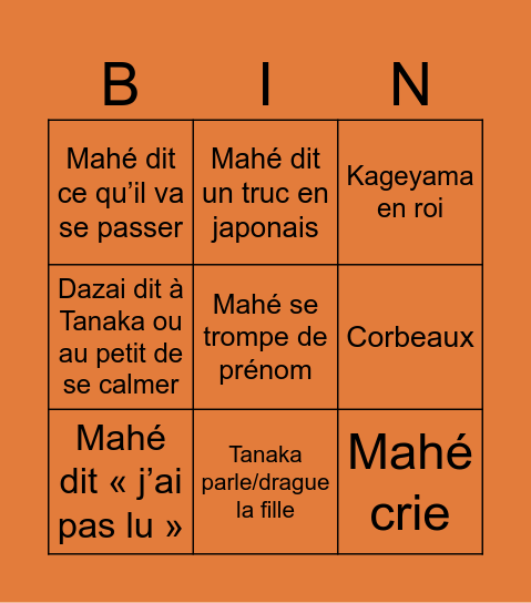 Haikyuu! 1 Bingo Card