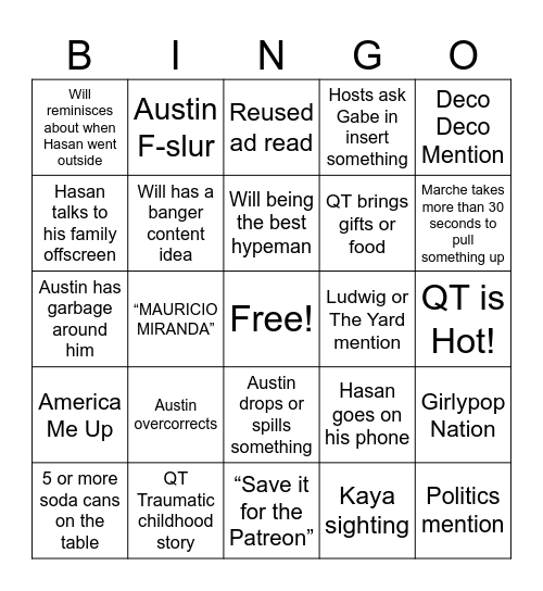 Fear& Bingo Card