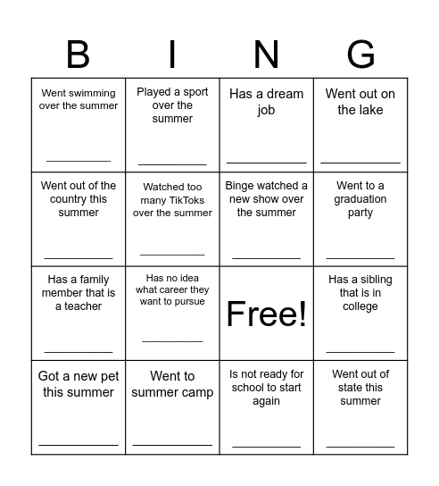 College and Career Bingo Card