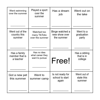 College and Career Bingo Card