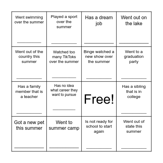 College and Career Bingo Card