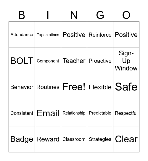 PBIS Bingo Card
