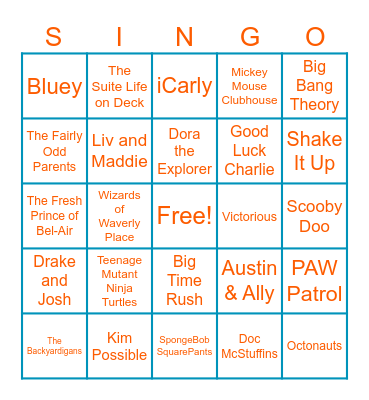 TV Show Theme Song SINGO Bingo Card