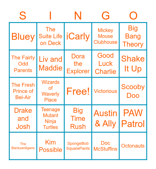 TV Show Theme Song SINGO Bingo Card