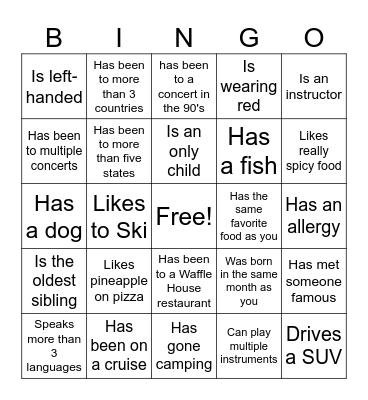Icebreaker Bingo: Find Someone Who Bingo Card