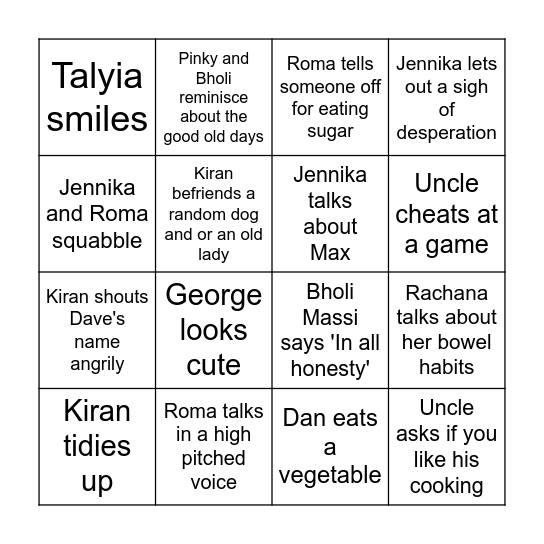 Rachana's Birthday Bingo Card