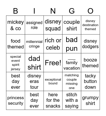 disney outfits Bingo Card