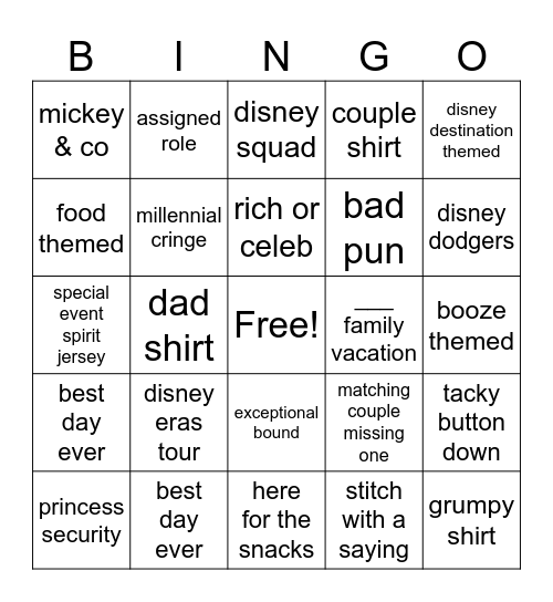 disney outfits Bingo Card