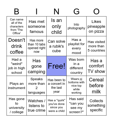 Get to know the team! Bingo Card