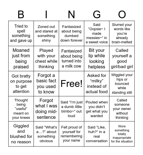 bimbo Bingo Card