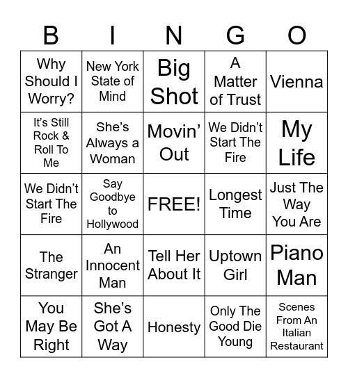 Billy Joel BINGO Card