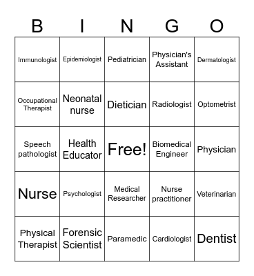 Healthcare Careers Bingo Card