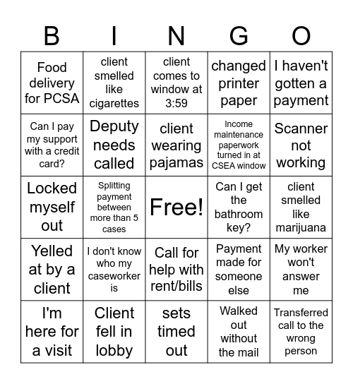 CSEA Bingo Card