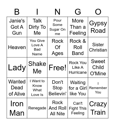 Big Hair Don't Care Bingo Card