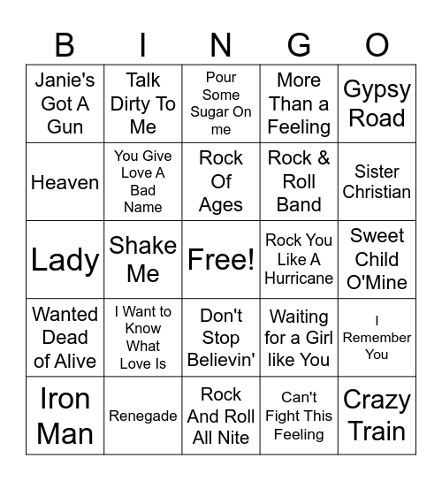 Big Hair Don't Care Bingo Card