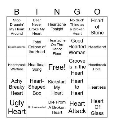 Heart Attack Bingo Card