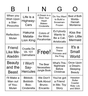 Disney Bingo Card