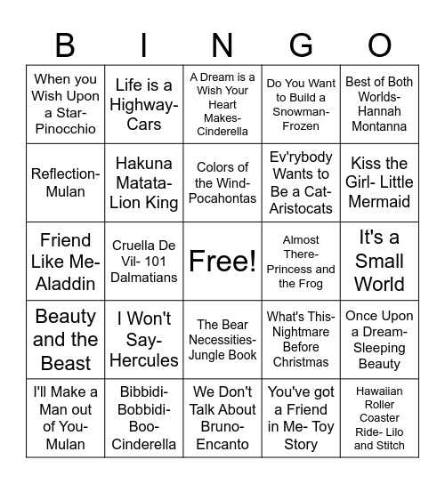 Disney Bingo Card