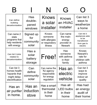 NJEJA Home Energy BINGO! Bingo Card